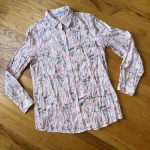 J McLaughlin Shirt M‎ Office Button Up Collared Long Sleeve Geometric Print Pink